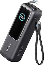 Anker Laptop Power Bank, 25,000mAh Portable Charger with Triple 100W USB-C Ports for Multi-Device Charging, Built-In and Retractable Cables, For iPhone 16/15 Series, Samsung, and More