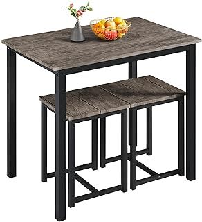 Yaheetech 3 Piece Dining Table Set Kitchen Table & Chair Sets for 2 Breakfast Bar Table and Stools Set with Space Saving Design for Dining Room Living Room Kitchen, Drift Brown