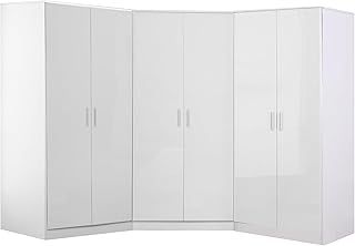 Reflect 3 Piece Bedroom Furniture Bundle - 2 Door CORNER + 2xDouble PLAIN Wardrobes (H: 180cm x W: 179cm x D: 179cm) (White Gloss/Matt White)