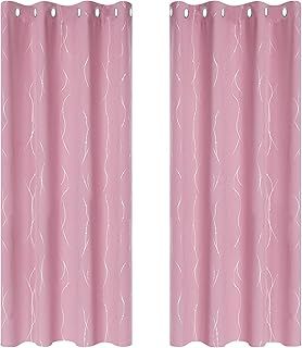 Deconovo Pink Curtains, Super Soft Dotted Line Foil Printed Thermal Insulated Window Treatment, Kids Curtains, Eyelet Blackout Curtains for Bedroom, 46 x 54 Inch(Width x Length), Pink, 2 Panels
