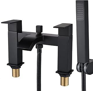 Black Bath Taps with Shower,Waterfall Bathroom Bathtub Mixer tap Dual Lever Tap with Handheld Shower Head