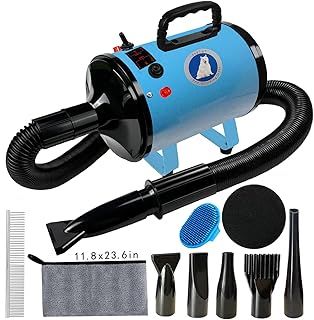 Xapigo 2800W Dog Hair Dryer - Adjustable Speed & Temperature Dog & Cat Dryer, Quiet Blower with Cool & Hot Air, Lightweight & Portable, Ideal for Home and Professional Grooming (Blue with light)