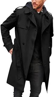 Runcati Men's Coat Double Breasted Trench Coat Long Lapel Business Jacket with Belt