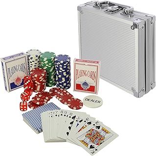 Casino Poker Set Texas Hold'em Game 11.5g Profesional Chips Deck Cards & Dice in Aluminium Case 100/300/500pc Complete (100pc Set)