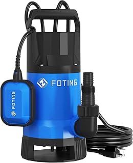 Submersible Water Pump 400W 8000l/h for Pool Draining, Clean/Dirty Water Pump with Float Switch, Drain Water Level Down to 7mm，Portable Sump Pump for Tub, Pond, Home, Garden(No Hose)