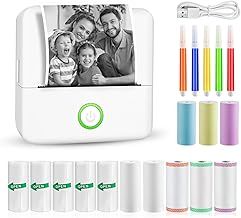 GuKKK Mini Printer, Mobile Photo Printer, Portable Mini Photo Printer, Wireless Photo Printer, Thermal Printer, with 13 Rolls of Printer Paper and 5 Colouring Pencils, Smartphone Bluetooth Printer,