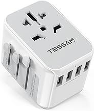 TESSAN Universal Travel Adapter Worldwide with 4 USB, International Travel Adapter UK to European Power Universal Plug Adaptor for EU USA Australia Thailand (Type C, G, A, I),Grey White