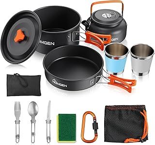 HOMGEN Camping Cooking Set Camping Pots and Pans Set Aluminium Camping Cookware Kit Protable Cooking Mess Kit Lightweight Camping Cooking Equipment for 2-3 People Perfect for Camping Picnic Hiking etc