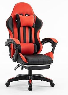Gaming Chair, Adjustable Computer Desk Chair with Lumbar Support, Footrest & Head Pillow, X2022, Red