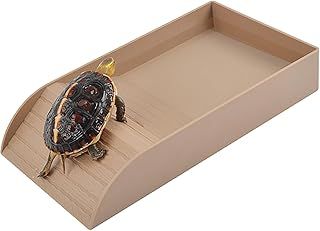 Tortoise Bath, Large Tortoise Water, Dish with Ramp and Basking Platform for Lizards Amphibians Habitat (Brown)
