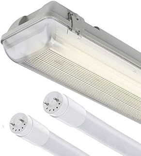 5Ft LED Twin Non Corrosive T8 Batten Fitting Indoor or Outdoor IP65 Weatherproof Fixture – Ideal For Garage Warehouse Car Park Industrial Lighting - Comes with 2x 6000k Daylight 58w T8 LED Tubes