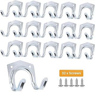 16 Pack Tool Garage Hooks Garden Tool Storage Organiser Heavy Duty Hooks for Hanging Ladder I 7.5cm x 7cm x 5.5cm with 32screws I Ropes, Garden & Garage Tools