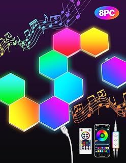 TECKNET Hexagon LED Lights,8 Pack RGB Gaming Hex Wall Light Panels Sync to Music,Smart Lights with APP & Remote & Wired Control for Room Bar Bedroom Home Gaming Room Decor Present