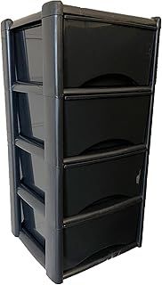 Neat. 4 Plastic Storage Drawers - Space-Saving Draws for Office & Home, Plastic Drawers Storage Unit - Durable Plastic Storage Draws - Plastic Draws Storage Drawers Unit H80cm x L39cm x W39cm - Black