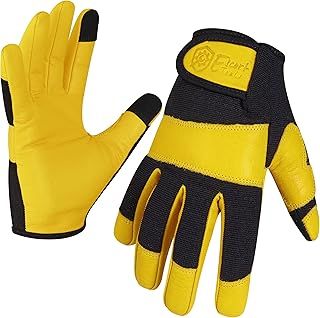 Escort Tools® Heavy Duty Leather Gardening Work Gloves, Thorn Proof, Touch Screen, Utility Safety Working Gloves Breathable, Tear Resistant, High Dexterity Mechanic Gloves Unisex (Yellow, M)