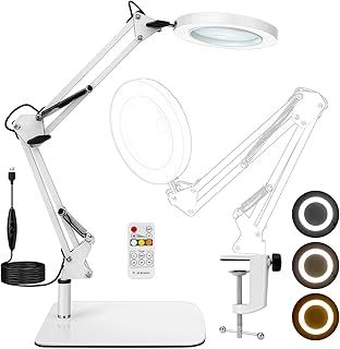 10X Magnifying Glass with Light and Stand Magnifying Desk Lamp & Clamp with 3 Color Modes &10 Adjustable Brightness Magnifying Glasses for Hobbies with Adjustable Swivel Arm & Remote Control
