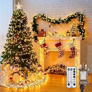 Christmas Tree Lights Outdoor Cluster Lights - 500 LED 25 Ft Christmas Firecrackers String Lights, 12 Modes Timer Remote Waterproof Plug in Twinkle Fairy Lights for Xmas Tree Party, Warm White