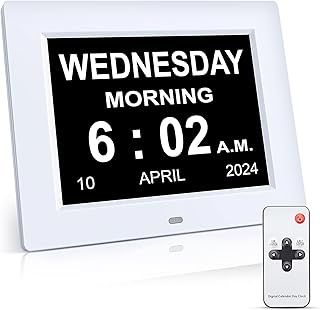 dementia clock HD digital display with date and day photo frame 7 inch white memory loss calendar clock clear living room healthcare bedroom calender Alzheimer's