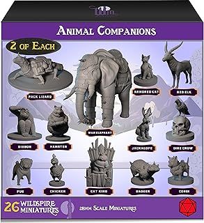 26 Animal Minis for DND Miniatures 28mm Unpainted Dungeons and Dragons Miniatures I for D&D Miniatures & DND Minis Fantasy RPG | for DND Figures & Tabletop Miniatures | Campaign Setting