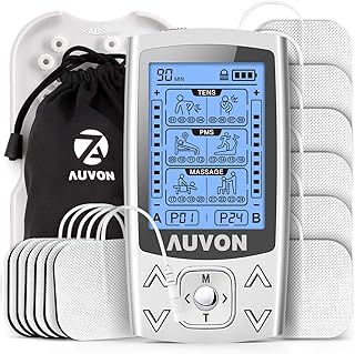 AUVON Dual Channel TENS EMS Machine for Pain Relief, 24 Modes TENS Unit Muscle Stimulator with 12pcs 2"x2" TENS Electrode Pads