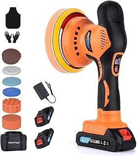 Cordless Car Buffer Polisher, 6IN Car Buffers And Polishers Kit, 6 Variable Speed Car Polishing Kit, 2*21V 2.0Ah Batteries Cordless Polisher For Car Detailing/Polishing/Waxing/Scratch Removing