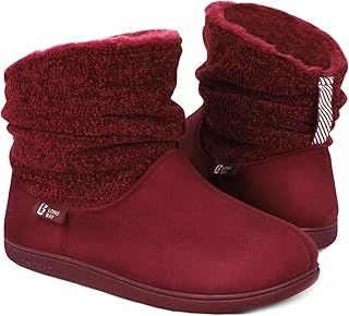 LongBay Ladies' Warm Chenille Knit Bootie Slippers Women's Comfy Suedette Fluffy Faux Fur Memory Foam Boots House Shoes