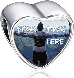 Personalised Love Heart Photo Alloy Bracelet Charm Bead Gift Fit European bracelets