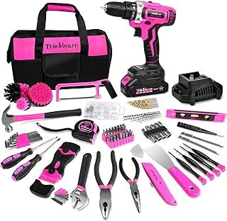 20V Cordless Drill Set - Pink Drill Kit for Women, DIY Home Repair Tool Set with Storage Bag