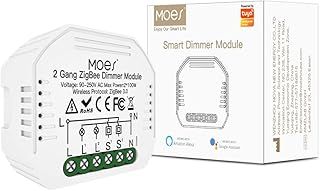 MOES Mini DIY Tuya ZigBee Smart Dimmer Switch Module, 2 Gang, Needs Neutral Line, Smart Life Tuya App, Wireless Remote Control, Alexa Google Home Voice Control, Requires Tuya ZigBee Hub