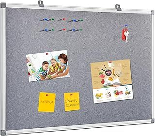 MAKELLO Felt Notice Board, Large Pin Board for Office Home School Bedroom Kitchen,Wall Mount, Aluminum Frame, Grey, 90x60cm