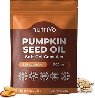 Pumpkin Seed Oil Capsules 1000mg | 120 Capsules | Cold Pressed | Pumpkin Seed Oil for Hair, Prostate and Bladder | UK Made