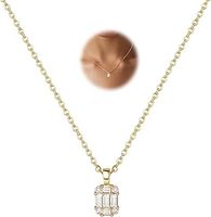CASSIECA 14K Gold Plated Layered Necklace, Dainty Emerald Cubic Zirconia Pendant, Imitation Diamond Necklace for Women & Girls