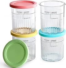 4 Pack Ice Cream Tubs for Ninja Creami, Ice Cream Containers with Silicone Lids and Spoons Compatible with NC501 NC500 Series, Reusable Replacement Dessert Pints Containers