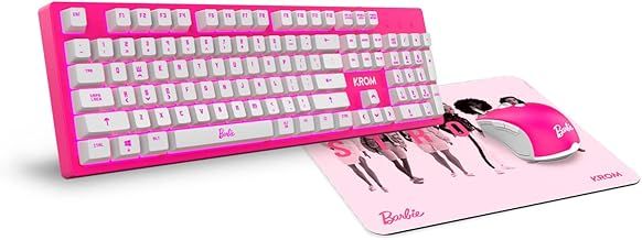 KROM Set keyboard, mouse and pad Barbie edition KANDY -NXKROMKANDYB- White LED Membrane, 6400 DPI optical sensor, Soft resistant rubber mousepad, English layout, pink colour, NXKROMKANDYBUS