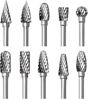 Tungsten Carbide Rotary Burr Set for Dremel, 10PCS Carbide Double Cut Carving Burr Bits with 1/8” Shank Rotary Tool Accessories for Woodworking, Engraving, Drilling, Steel Metal Working