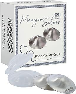 Moogco The Original Silver Nursing Cups 925k - Silver Nipple Shields - Silver Cups Breastfeeding for Nursing Newborn - Protect and Soothe Your Nursing Nipples - 925 Silver