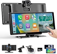10.26" Wireless CarPlay Android Auto, Car Play Screen Car Tablet with 4K Front Camera and 1080P Rear Camera, Android Auto Carplay Screen for Car IPS Touchscreen with Bluetooth 64G SD Mirror Link AUX