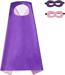 Kids Superhero Cape Mask Set - Hero Costume Fancy Dress Cosplay - Party Dress Up Supplies for Boys & Girls (Purple)