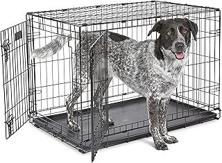 MidWest Homes for Pets Newly Enhanced Double Door iCrate 90.42 cm (36-Inch) Long Dog Crate, Includes Leak-Proof Pan, Floor Protecting Feet, Divider Panel & New Patented Features, Black, Model 1536DDU