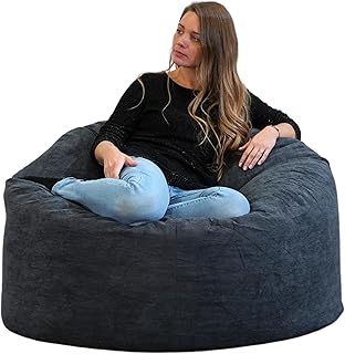 Bean Bag Chair Adult - Soft & Elegant Fine Ribbed Corduroy Fabric - Comfortable Foam Filling - Giant Bean Bag Sofa with Excellent Back Support (100 cm, Blue)
