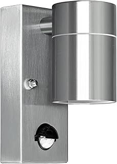 Kerry Outdoor Motion Sensor Wall Lights, Downward Outside Lighting Mains Powered, IP44 Silver Stainless Steel Downlight, Exterior PIR Detector Security Fixture for Front Door, Porch, Garden
