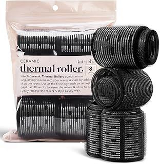 Kitsch Ceramic Thermal Hair Rollers - Hair Curlers Rollers for Perfect Curls, Hot Rollers for long hair, Hair rollers for long hair, Hair Curler & Hair Roller, Ceramic Coated Core, Black, 8pcs