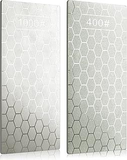 2PCS Diamond Sharpening Stone, Kalolary Knife Sharpener Stone Whetstone Honeycomb Surface Diamond Sharpener Plate with Non-Slip Pad for Pocket Knives Scissors, Outdoor Kitchen Tools (400/1000 Grit)