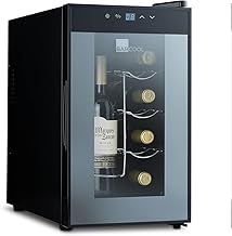 Barcool VINO8 – Table-Top Wine Fridge Black | 5-18°C | Wine Cooler | LED + Digital Display | Glass Door Drinks Cellar | Single-Zone (8 Bottle)