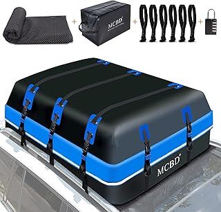 Car Roof Bag, 21 Cubic Feet Large Soft-Shell Waterproof Travel Cargo Carrier Luggage Box for All Vehicles SUV with/Without Racks, Includes 10 Reinforced Straps + 6 Door Hooks, Blue