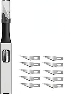 Precision Craft Cutter with 10 Spare Replacement Accessory Aluminum Handle Light Utility Tool for Art Set Crafts Card PCB Repair Modeling Paper Foam Felt Vinyl Leather Clay
