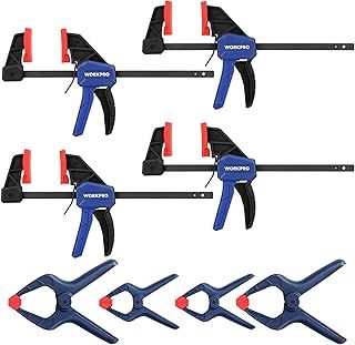 WORKPRO Clamp Set for Woodworking, 4-Pack 115 mm Mini Bar Clamps and 4-Pack Spring Clamps, Light-Duty with Max 23 kg Load Limit, One Handed