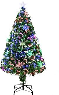 HOMCOM 4FT Green Fibre Optic Artificial Christmas Tree Xmas Colourful LED Scattered Tree with Snowflakes Ornaments Fireproofing