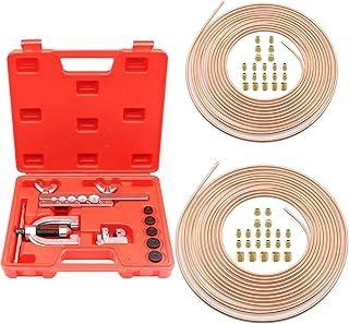 Brake Pipe Flaring Tool, Brake Flaring Tool Set, 7.62 m Ø4.75 mm + Ø6.35 mm Copper-Plated Steel Brake Pipe,32 Joints+ 10 Connectors,for Vehicle Hydraulic Brake Systems, Air Conditioning Systems
