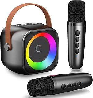 Kids Karaoke Machine with 2 Wireless Microphones, Bluetooth 5.3 Speaker, Vocal Effects (Child, Male, Female, Monster Voice, Voice Removal), Modern, Compact, Black